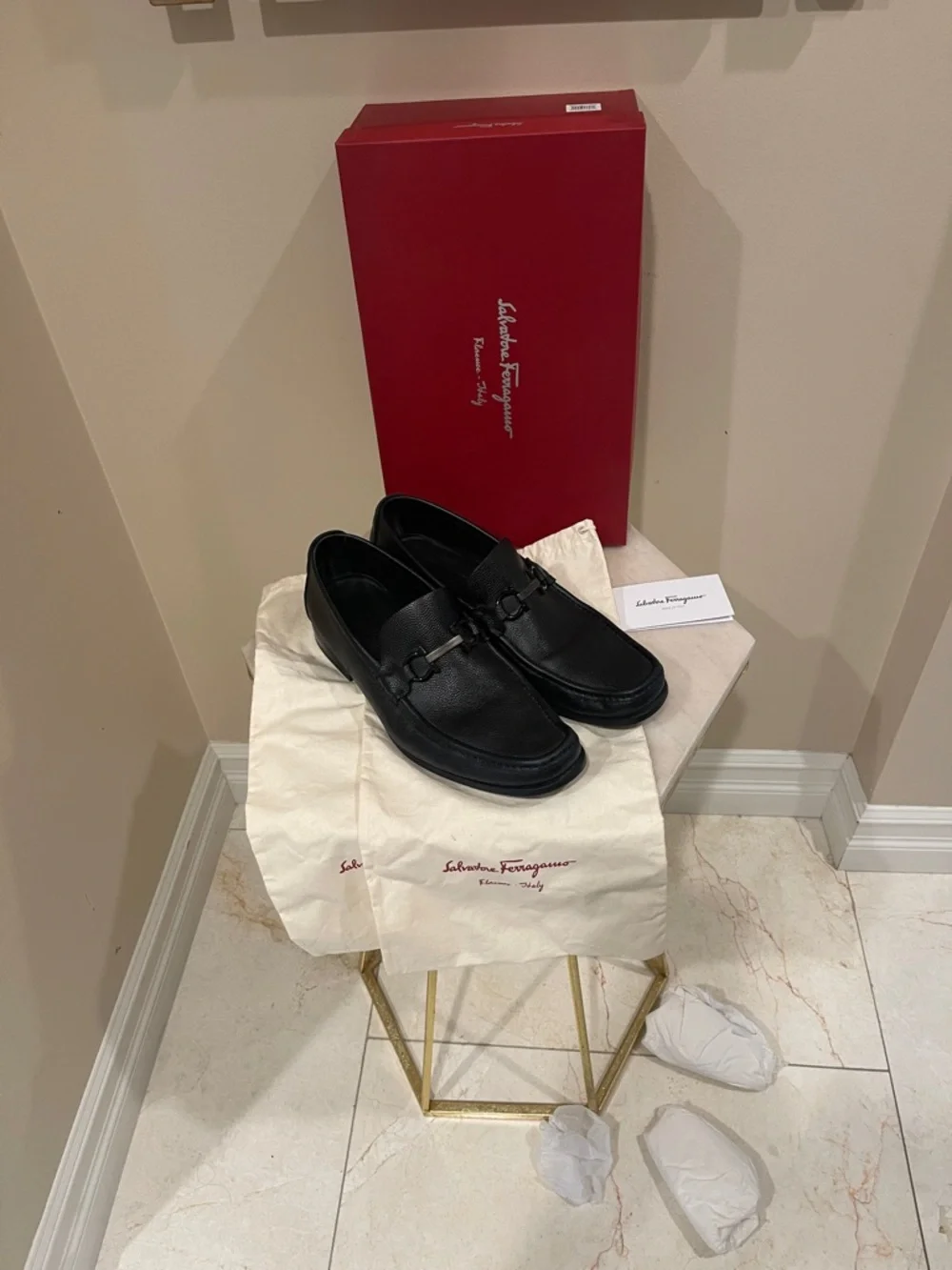 Salvatore Ferragamo Black Gancini-Accent Leather Loafers